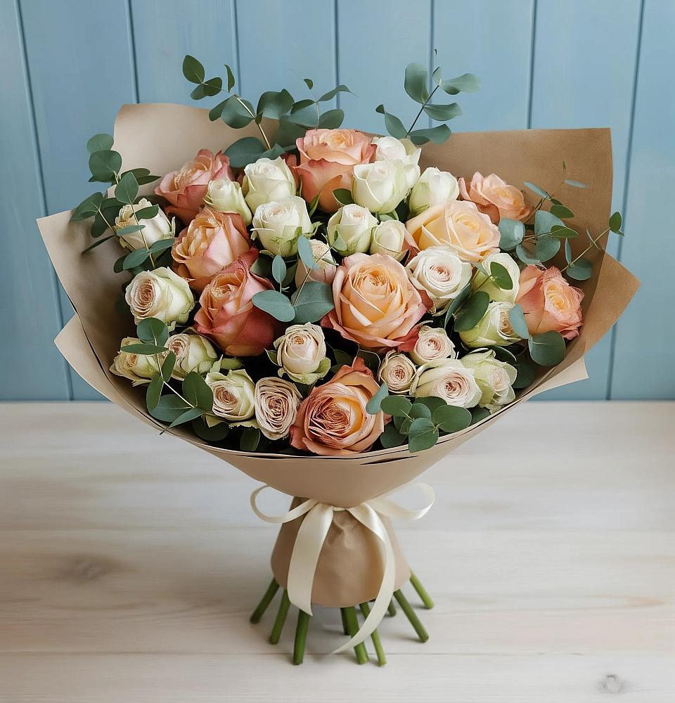 Букет цветов из: Альстромерии и Розы в Птичьем