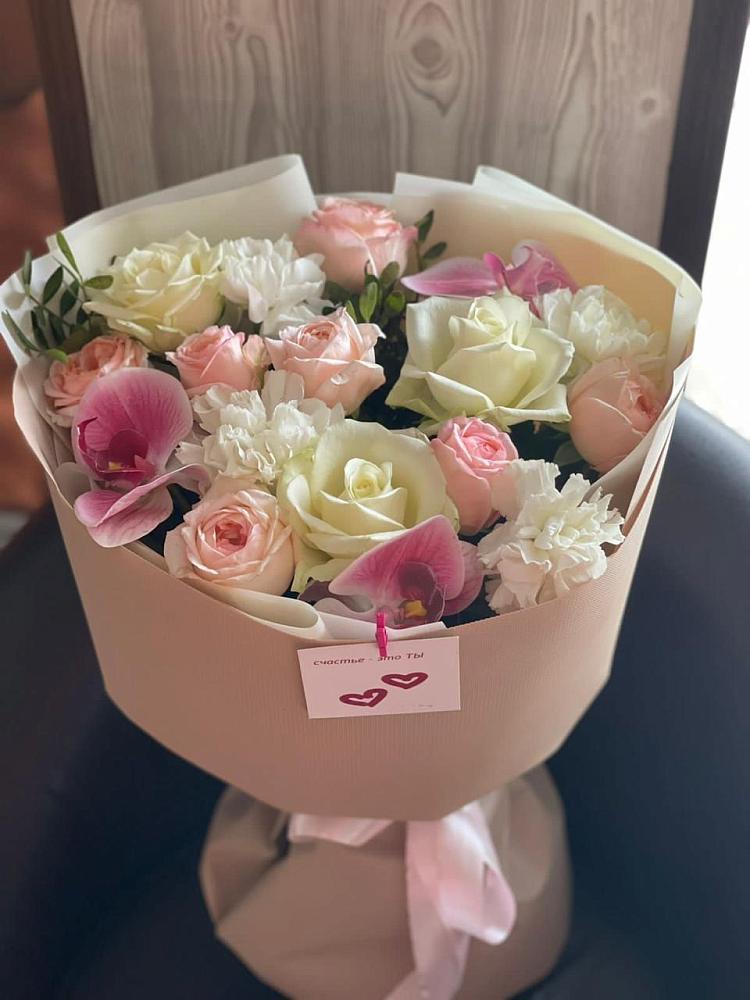 Букет цветов из: Орхидеи, Розы и Гвоздики в Птичьем