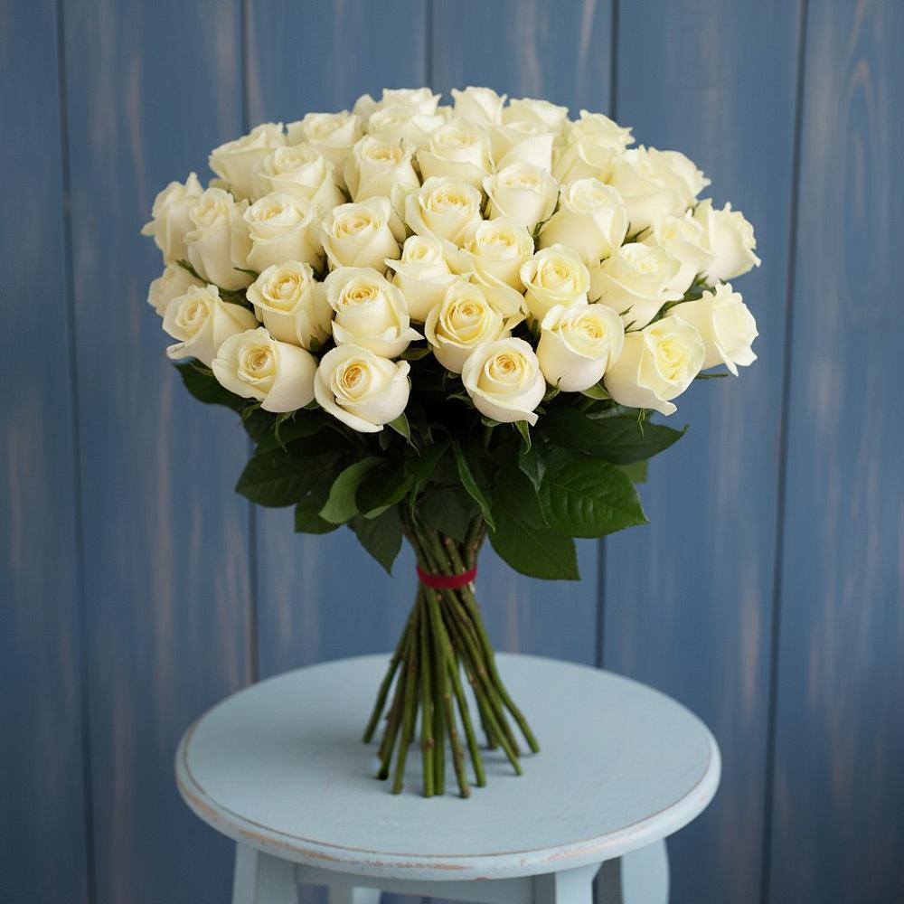 Букет 51 Белая роза Эдлесс Лав в Птичьем