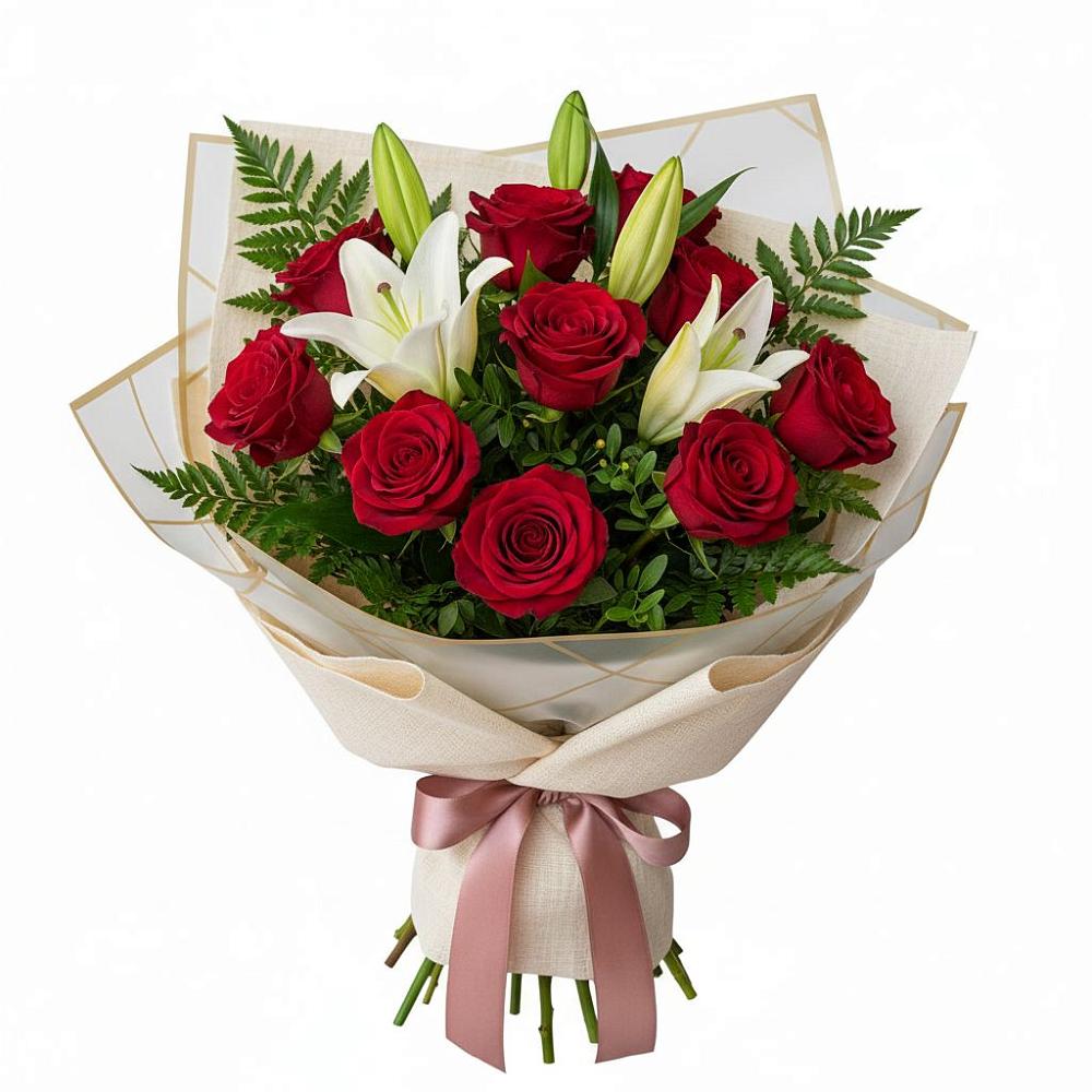 Букет цветов из: Лилии и Розы в Птичьем