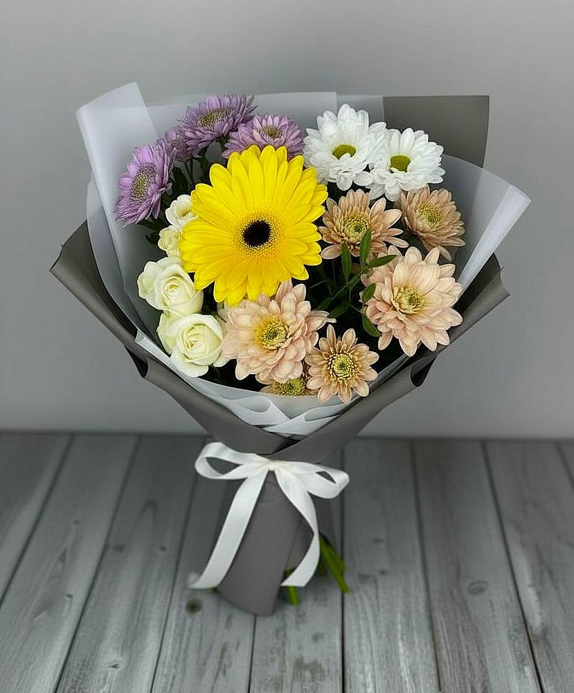 Букет цветов из: Розы, Герберы и Хризантемы в Птичьем