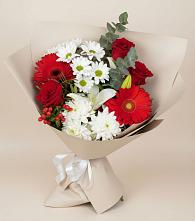 Букет цветов из:  Розы, Хризантемы, Герберы и Лилии в Птичьем