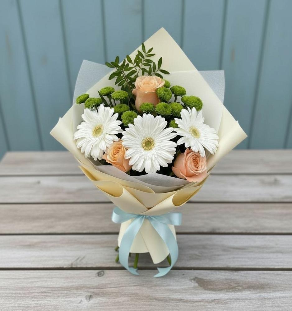 Букет цветов из: Герберы, Розы и Хризантемы в Птичьем