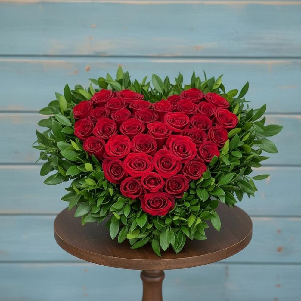 Цветочная композиция из Розы в виде сердца в Птичьем