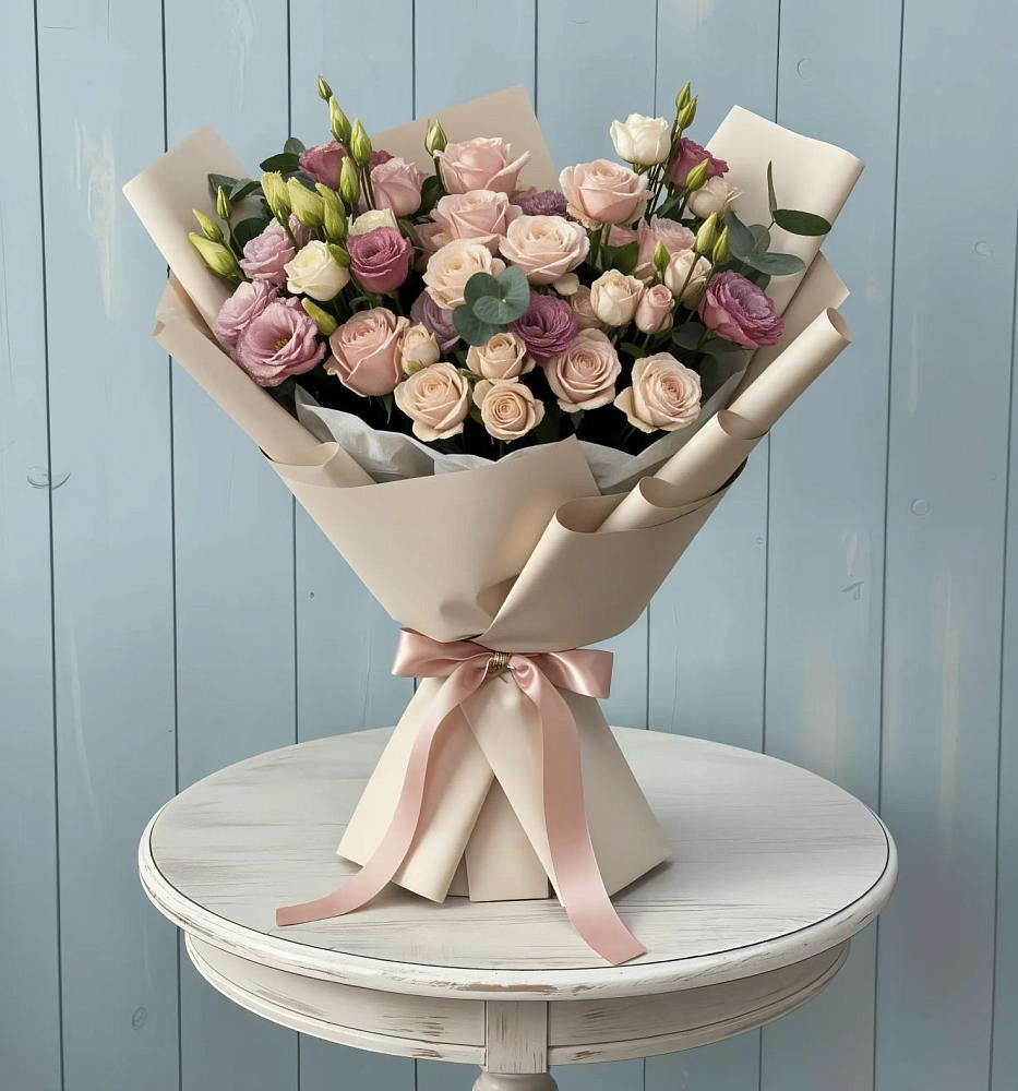 Букет цветов из: Розы и Лизиантусы в Птичьем