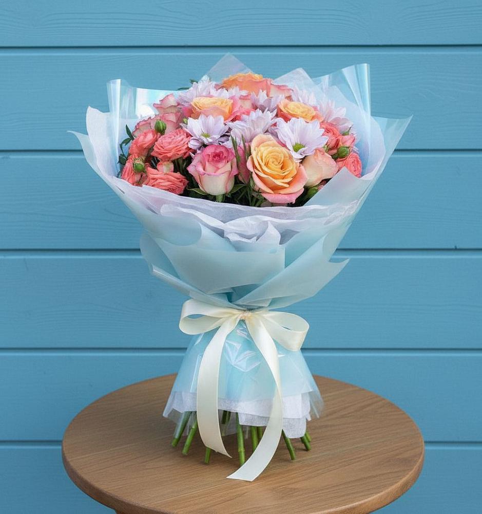 Букет цветов из: Хризантемы и Розы в Птичьем