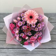 Букет цветов из:  Розы, Герберы и Хризантемы в Птичьем