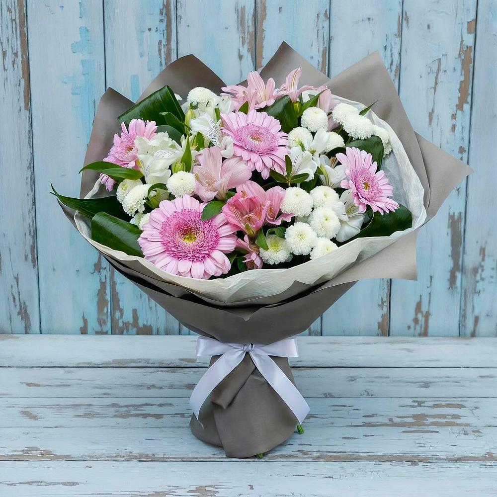 Букет цветов из: Герберы, Альстромерии и Хризантемы в Птичьем