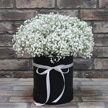 Цветочная композиция из Гипсофила в шляпной коробке в Птичьем