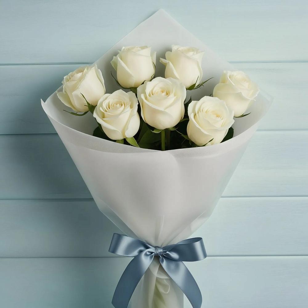 Букет 7 Белых роз Эдлесс Лав в Птичьем